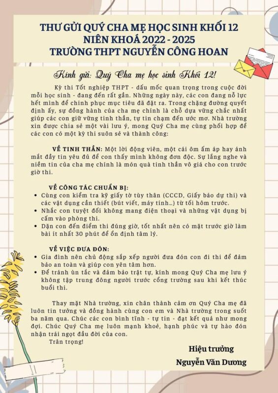 📩 THƯ GỬI QUÝ CHA MẸ HỌC SINH KHỐI 12